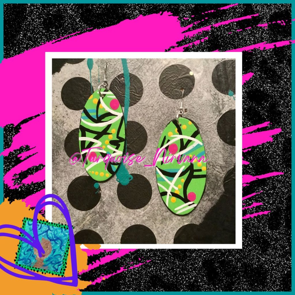 M-208: Spring Green Graffiti Oval Earrings